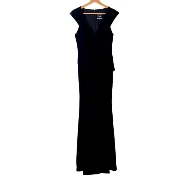 Black Halo Eve Wren V-Neck Peplum Gown in Black SIZE 4 - Picture 3 of 14